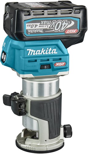 Afbeelding laden in galerijviewer, Makita rt001gm205 boven- en kantenfrees | 40 v max | 2 x 4.0 ah accu + snellader | incl. diverse voeten | in mbox rt001gm205
