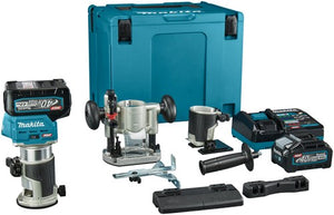 Makita rt001gm206 boven- en kantenfrees | 40 v max | 2 x 4.0 ah accu + snellader | incl. diverse voeten + geleiderail adapter | in mbox - rt001gm206