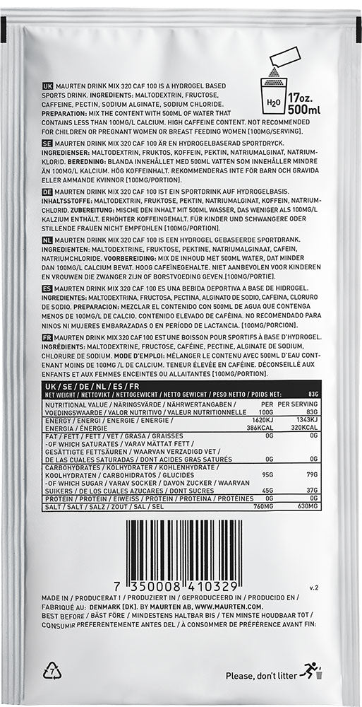 Afbeelding laden in galerijviewer, Maurten drink mix 320 caf 100 hydrogel drink powder + caffeine 83g
