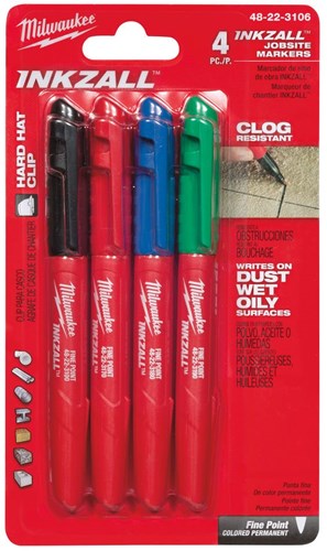 Afbeelding laden in galerijviewer, Milwaukee accessoires inkzall fijne punt kleur markeerstift 4-delig set: zwart, rood, blauw en groen - 48223106
