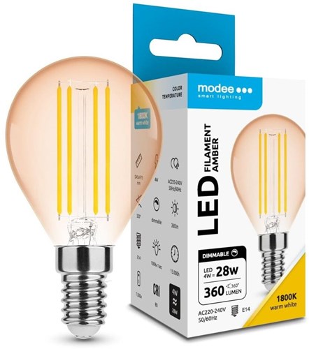 Afbeelding laden in galerijviewer, Enzo modee led kogel e14 4-28w 1800k filament amber dimbaar - led7420
