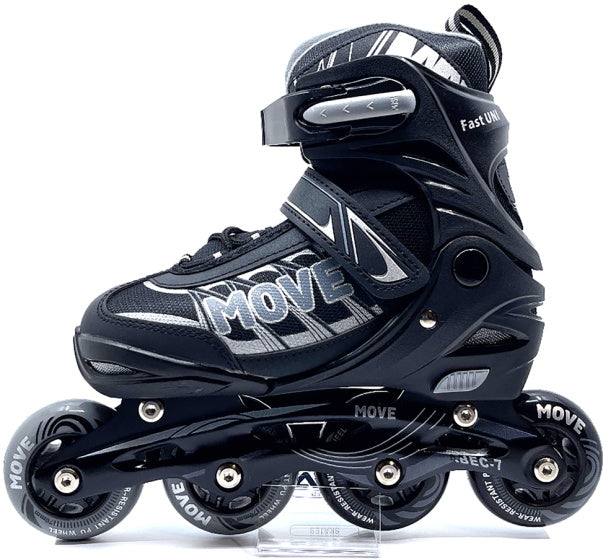 Afbeelding laden in galerijviewer, Move Inline skates Fast semi-softboot verstelbaar zwart maat 38-41
