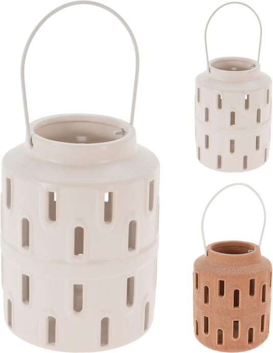 Cosydecor lantaarn dolomite met metalen handvat ø10xh17cm