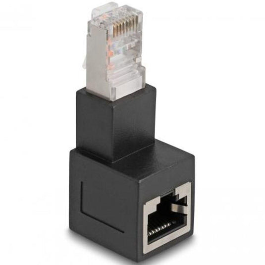 Delock rj45 plug to rj45 jack adapter cat.6a 90° downwards angled (zwart)