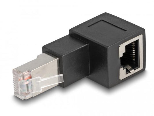 Delock rj45 plug to rj45 jack adapter cat.6a 90° upwards angled (zwart)