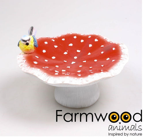Farmwood animals vogelbad paddenstoel met vogel 23x23x14cm