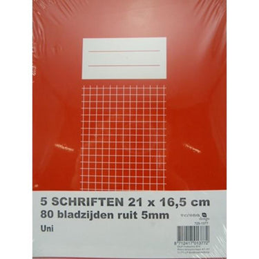 Verona pak a 5 stuks schriften 21x16,5 cm ruit 5mm uni kleuen: rood, blauw, zwart