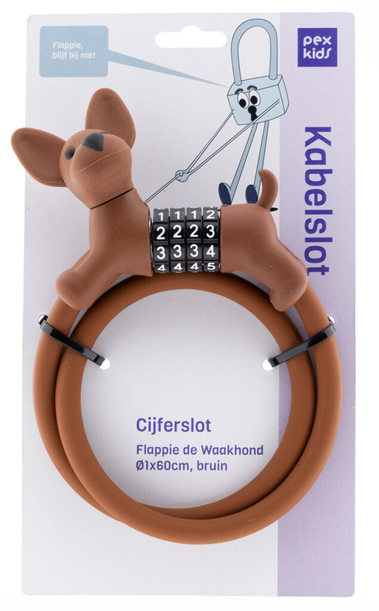 Afbeelding laden in galerijviewer, Pexkids cijfer kabelslot bruin flappie de waakhond silicone
