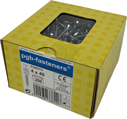 Afbeelding laden in galerijviewer, Pgb-europe pgb-fasteners universele spaanplaatschroef vk-t voldraad verzonken kop ø4,0x40 zn tx20 | 200 st | pgwvtv001004000403
