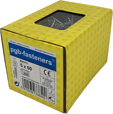 Pgb-europe pgb-fasteners universele spaanplaatschroef vk-t voldraad verzonken kop ø5,0x60 zn tx20 | 200 st | pgwvtv001005000602