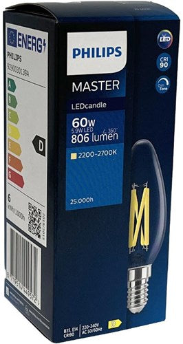 Afbeelding laden in galerijviewer, Philips led kaars e14 5,9-60w filament helder dimtone - led3718

