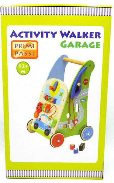 Jonotoys primi passi - houten loopwagen met activiteiten garage