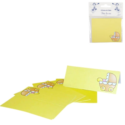 Afbeelding laden in galerijviewer, Tafelkaartjes kinderwagen geel 10 cm 6 stuks | 24 stuks
