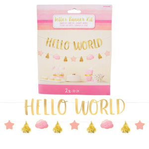 Amscan letterslinger baby girl hello world roze goudkleurig 170 cm | 12 stuks