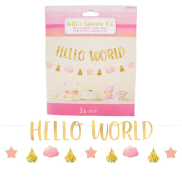 Amscan letterslinger baby girl hello world roze goudkleurig 170 cm | 12 stuks