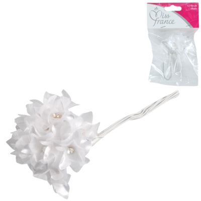 Miss france satijnen bloemen met strass wit 13 cm 12 stuks | 24 stuks