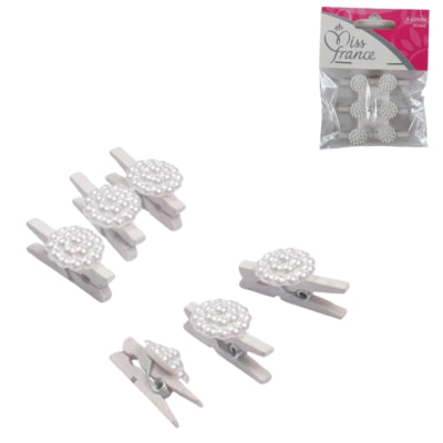 Afbeelding laden in galerijviewer, Miss france decoratie bloem op clip wit 2,5 cm set van 6 | 24 stuks
