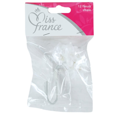 Miss france satijnen bloemen met strass wit 13 cm 12 stuks | 24 stuks