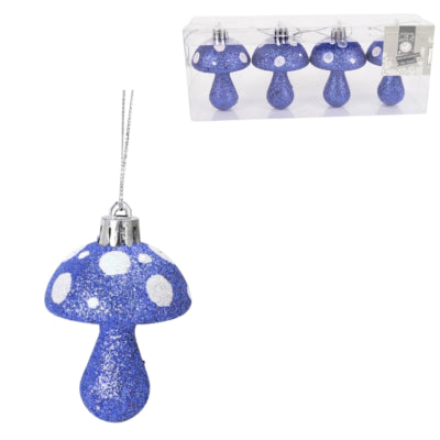 Afbeelding laden in galerijviewer, Kersthanger paddenstoel glitter blauw 7 cm set van 4 | 24 stuks
