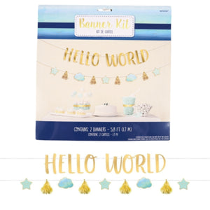 Amscan letterslinger baby boy hello world blauw goudkleurig 170 cm | 12 stuks