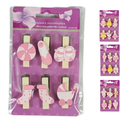 Afbeelding laden in galerijviewer, Houten knijper baby roze 4 assorti set van 6 | 48 stuks
