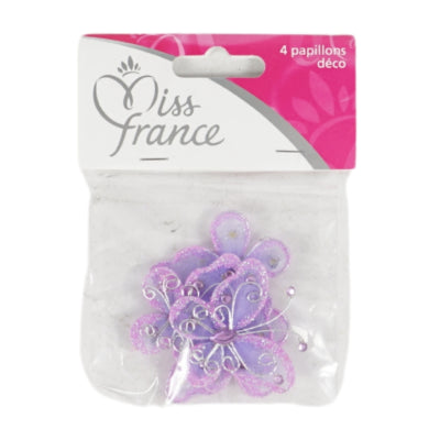 Decoratieve vlinder paars 4 cm set van 4 | 24 stuks