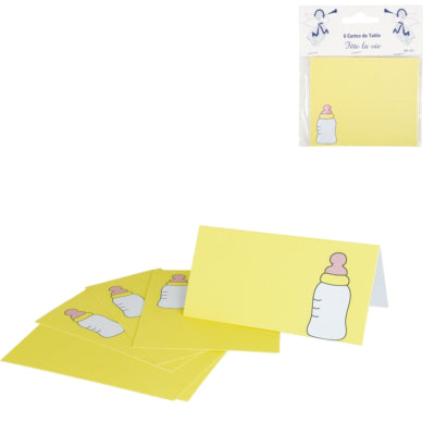 Tafelkaartjes babyfles geel 10 cm 6 stuks | 24 stuks