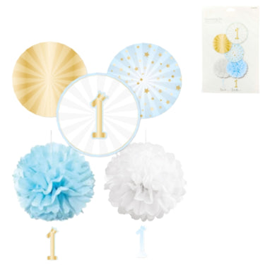 Amscan decoratieset 1e verjaardag papier blauw 5-delig | 12 stuks