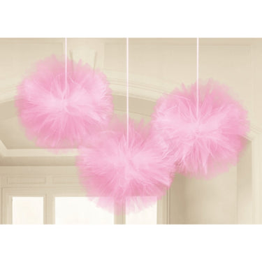 Amscan decoratie tule pompom roze 30 cm set van 3 | 27 stuks