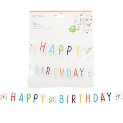 Afbeelding laden in galerijviewer, Amscan letterslinger happy birthday 21 jaar confetti 180 cm | 40 stuks
