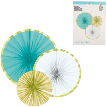 Amscan decoratie waaier feest ananas papier 35 cm set van 3 | 10 stuks