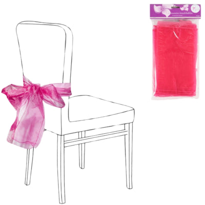 Afbeelding laden in galerijviewer, Feestdecoratie stoel strik organza fuchsia set van 2 | 24 stuks
