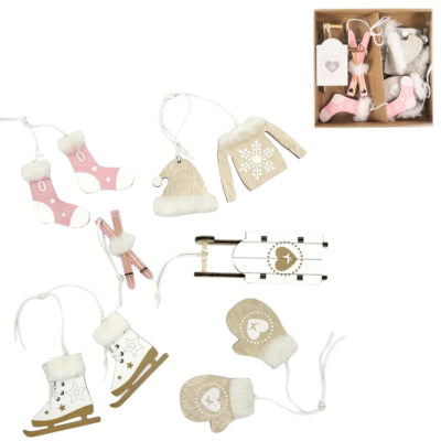Deco heitmann kersthanger hout roze beige 10 cm set van 6 | 12 stuks