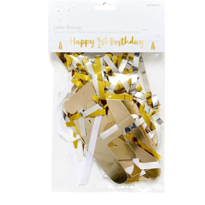 Afbeelding laden in galerijviewer, Amscan letterslinger happy 1st birthday goudkleurig 1,8 m | 24 stuks
