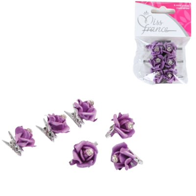 Afbeelding laden in galerijviewer, Knijper met bloem paars 2,5 cm set van 6 | 24 stuks
