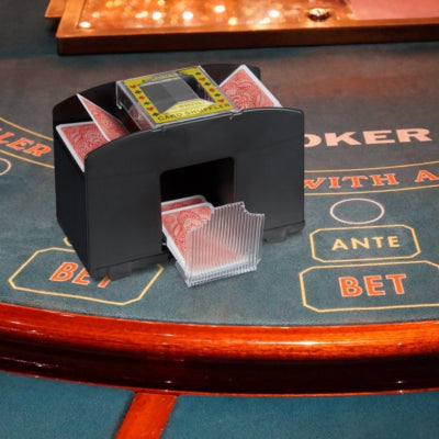 Afbeelding laden in galerijviewer, Relaxdays kaartenschudmachine op batterij zwart 4 decks | 6 stuks
