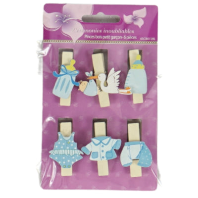 Houten knijper baby blauw 4 assorti set van 6 | 48 stuks