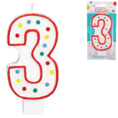 Afbeelding laden in galerijviewer, Amscan taartkaars cijfer 3 wit 13 cm | 24 stuks
