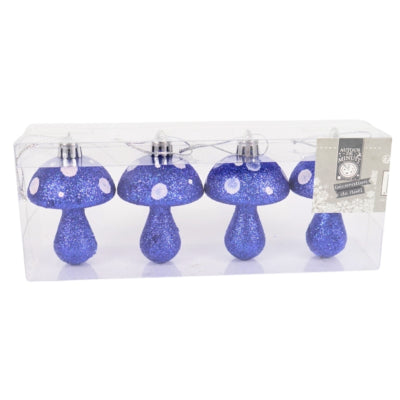 Kersthanger paddenstoel glitter blauw 7 cm set van 4 | 24 stuks