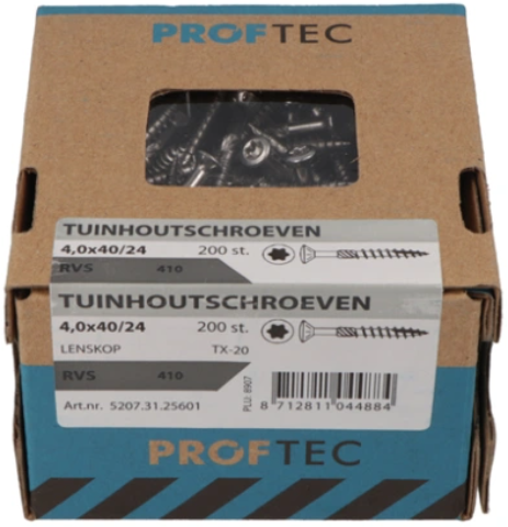 Afbeelding laden in galerijviewer, Proftec tuinhoutschroef rvs-410 lk +snijpunt torx tx20 4.0x40 24 | 200 stuks - 5207.31.25601
