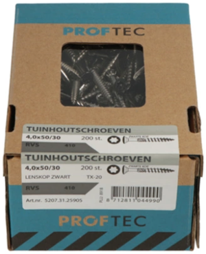 Proftec tuinhoutschroef rvs-410 lk zwarte kop +snijpunt torx tx20 4.0x60 35 | 200 stuks - 5207.31.26005