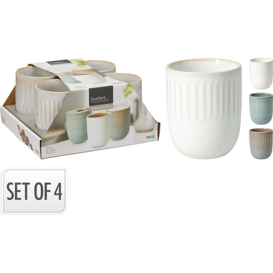 Excellent houseware beker aardewerk 300ml set a 4 stuks