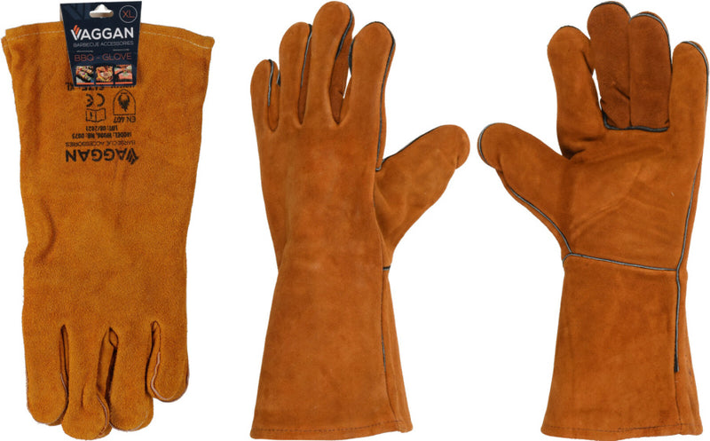 Afbeelding laden in galerijviewer, Vaggan BBQ Handschoenen Leer Bruin Maat 11 XL
