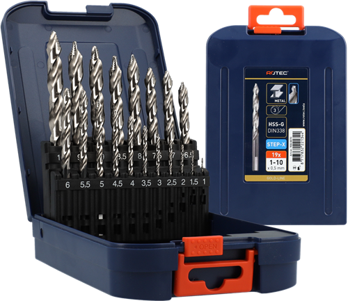 Rotec spiraalborenset | 104 - step-x | din 338 | 19-dlg | ø1-10 abs - 900.0070