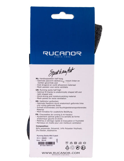 Rucanor Hardloopsokken lang 2-pack zwart maat 39-42