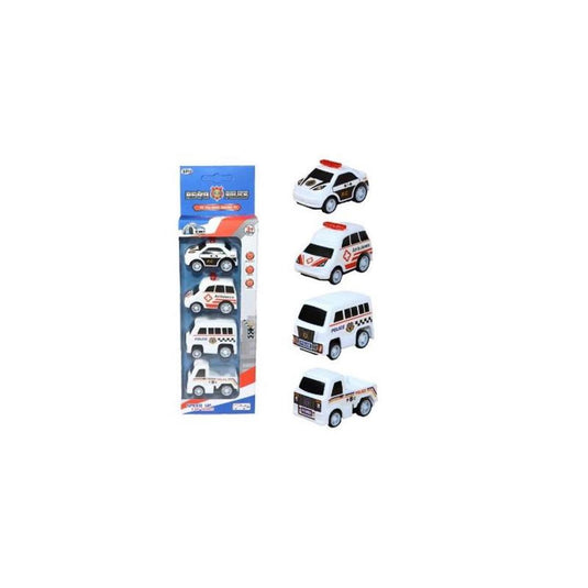 Politieauto ambulance 5,5cm set a 4 stuks pull-back