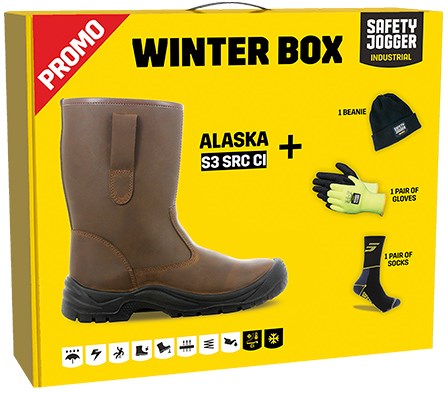 Safety jogger winterbox | alaska veiligheidslaars + sokken + handschoenen + muts | bruin | maat 45 - si9805450