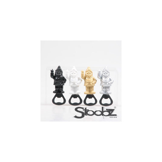 Stoobz design stoobz kabouter f*ck you flesopener met magneet 9cm zwart wit zilver goud