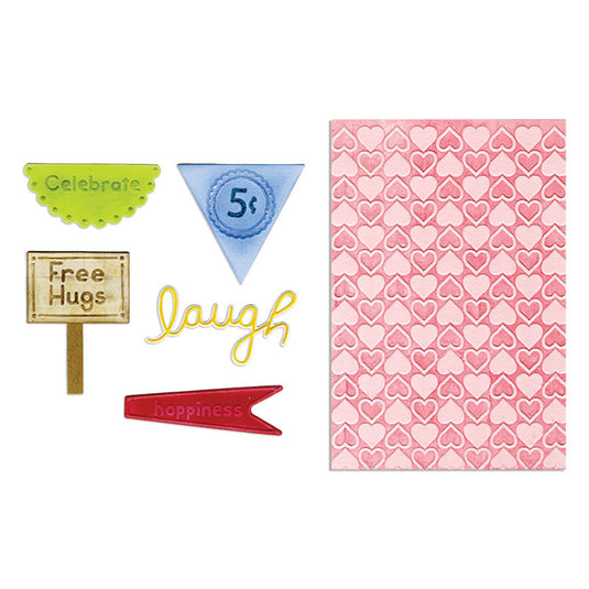 Sizzix • framelits die textured impressions happy hearts