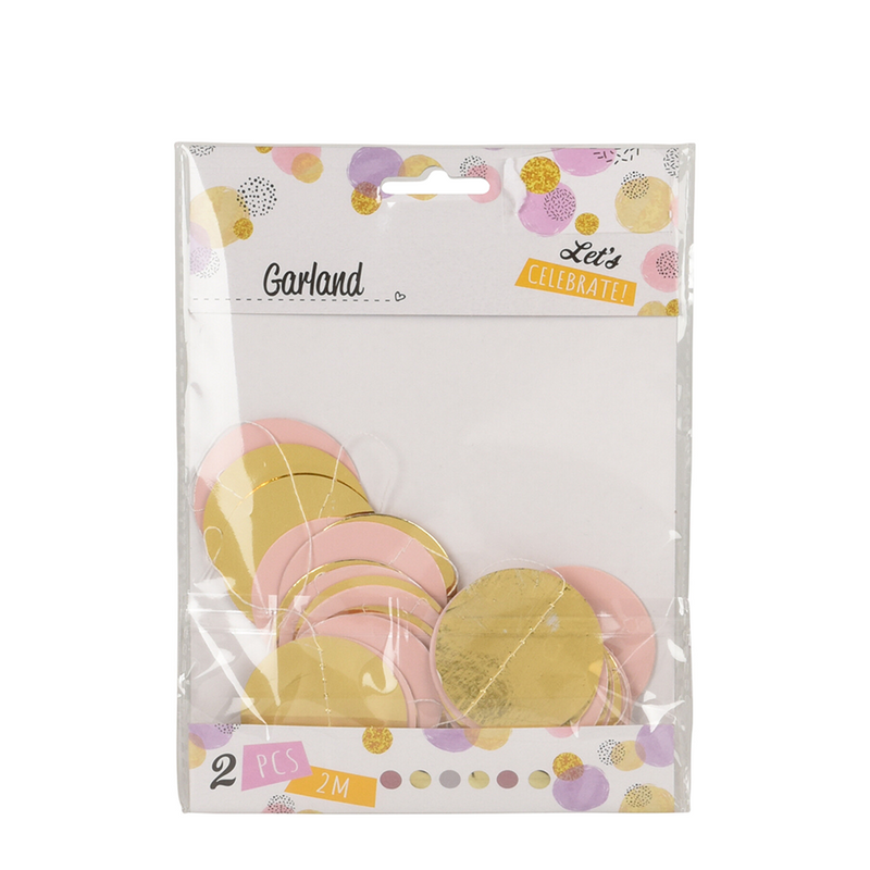 Afbeelding laden in galerijviewer, Slinger confetti roze wit goud 200cm 2 stuks
